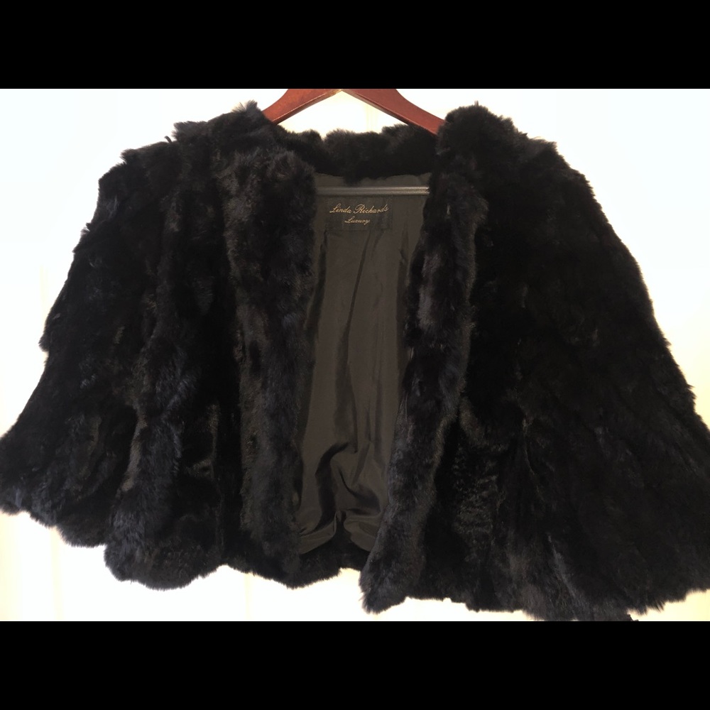 LINDA RICHARDS Genuine Rex Rabbit Fur Crop Jacket